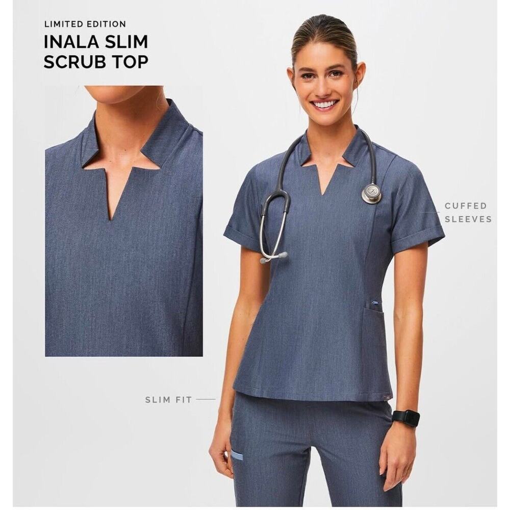 Figs Inala Slim Scrub Top in Slate Blue